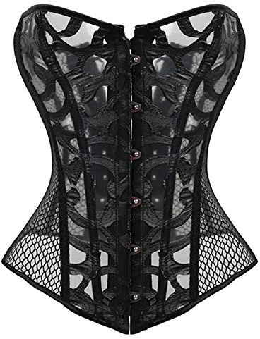 Woboren Disossato Il Corsetto del Merletto Hollow in delle Donne con G-String (Nero, 2XL)