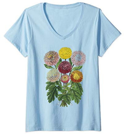 Damen Chrysantheme botanische Blume Chrysanths Glücklicher T-Shirt mit V-Ausschnitt