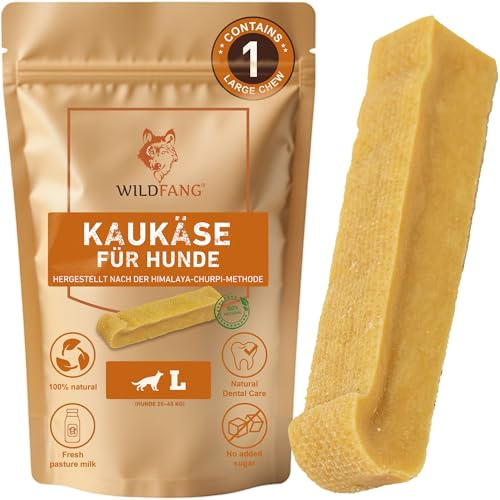 Wildfang® Fromage de Yak, Jouet pour Chien à Mâcher, Grand pour Chiens de 25 à 45 kg – Bâtonnet Dentaire, Dureté Fromage de l'Himalaya, Churpi, Friandise d'Éducation Chiot et Chien, env 101g, Lot de 1