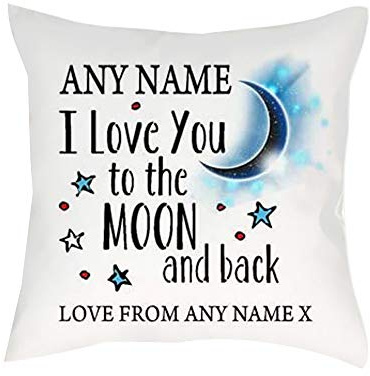 Giftme Personalised ANY NAME I Love You To The Moon And Back Cushion Cover for Bedroom/Sofa - 40 Cm X 40 Cm Satin Throw Pillow