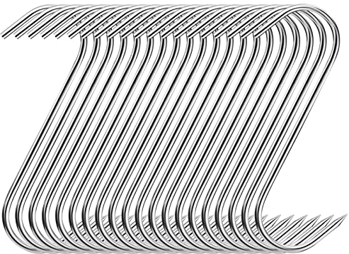 Ganci S, 20 Pezzi Ganci per Carne in Acciaio Inox, Ganci a S con Punta Affilata, Ganci da Carne, Gancio da Cucina, Ganci a S per Barbecue, Carne, Salsiccia, Frutti di Mare e Forniture Inattive