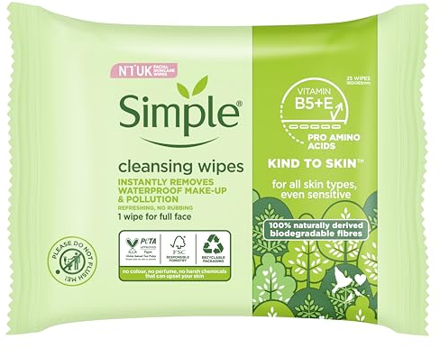 Simple Kind to Skin Bio-Degradable Cleansing Wipes, 25 Pack
