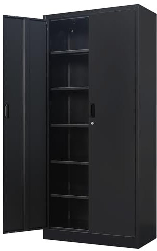 BESFUR Metal Storage Cabinet, 71 H Locking Storage Cabinet with 5 Adjustable Shelves, Metal Cabinets for Garage, Office, Home, Classroom- Black