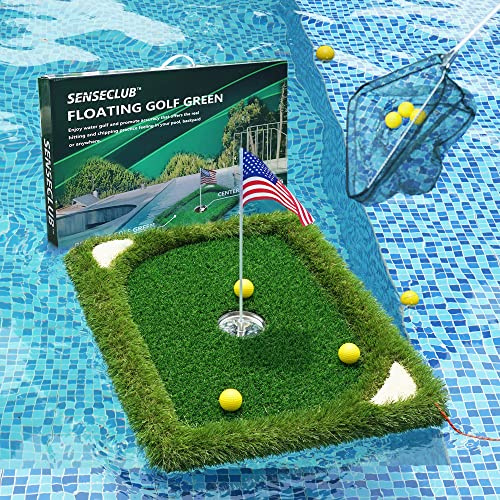 SENSECLUB Juego de golf flotante verde para piscina, juego de regalo de golf con alfombrilla de astillado y 12 bolas de espuma