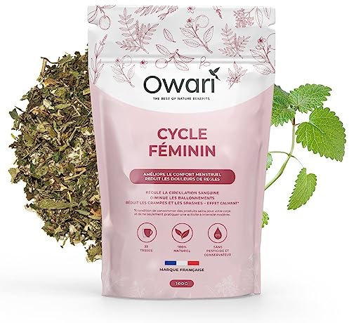 OWARI CYCLE FÉMININ - Tisane Anti Douleur Regle Femme - Infusion Pour Les Regles Douleureuses et Confort Menstruel - Tisane Feuille de Framboisier en Vrac 100g - 100% Naturel et Produit en France