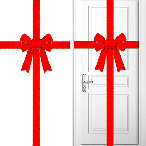 KAHEIGN Weihnachtsschleife für Schranktür, Große Rote Schleife Weihnachten Schrankschleifen, Weihnachtsbaumschleife, Weihnachtskranz Schleife für Weihnachtsbaum, Kamin, Haustür Dekoration