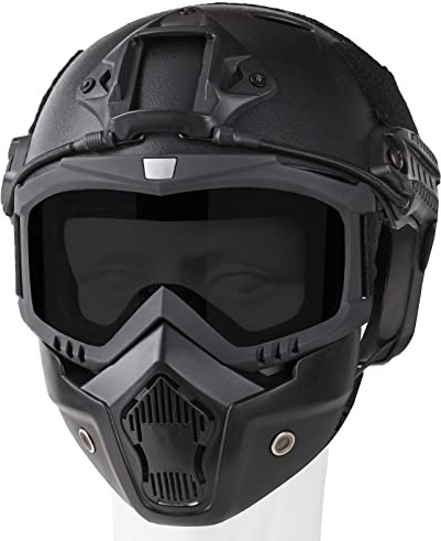 VPZenar Full Face Airsoft Mask and Helmet,Black Tactical Helmet with NVG Mount, Anti Fog Paintball Mask, Detachable Goggles, Cosplay Tactical Protective Gear