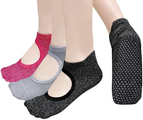 PUTUO Calcetines de Yoga Antideslizantes para Mujer: Calcetin Pilates para Mujeres para Yoga Danza Deporte Ballet Tamaño 37-42