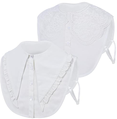 XEPST 2 Piezas Cuello Falso Desmontable, Cuellos Falsos Mujer Camisas Cuello de Blusa Cuello Camisa Falsos Mujer Dickey Cuellos Desmontables para Mujeres Niñas Favores Decorativos, Encaje+Volantes