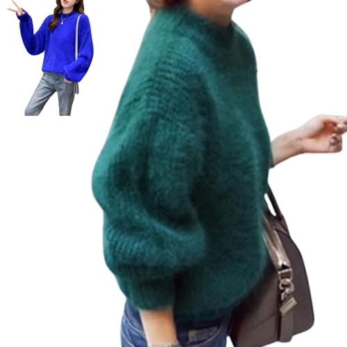 Nearflying Pull d'Hiver en Cachemire Mélangé Angora - Chaud et Ample - Couleur Unie - Col Rond - Moelleux pour Femme