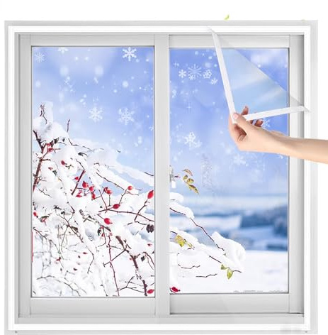 Film Isolant Transparent en PE,Film de Vitrage Isolant,Film d'Isolation pour Fenêtres,Anti Froid d'Hiver Découpe,Kit de Vitrage Secondaire pour Fenêtres,Personnalisable (60x140cm/24x55)