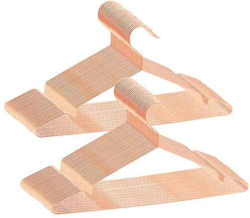 ABHENG AIY0360R klädhängare i rostfritt stål, platsbesparande metallklädskena, rostbeständig, för skjortor, skjortor, klänningar, toppar, 42 B x 21 H, roséguld, 60-pack