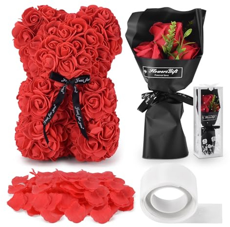 ATOMUS Flower Rose Teddy Bear Gift 1000pcs Artificial flower Eternal Rose Flowers Artificial Fake Rose Petals for Romantic Night for lovers girls Birthday Valentines Day,Mothers Day