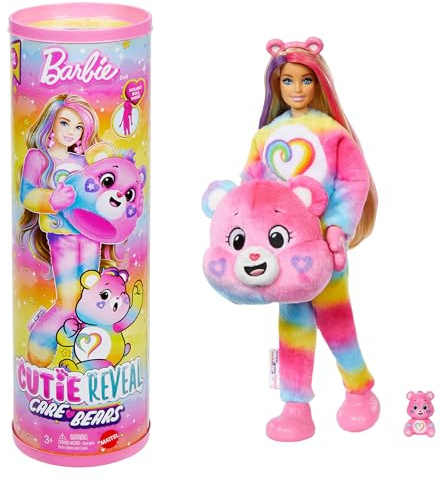 Barbie Poupée Barbie Cutie Reveal Bisounours, avec Toutensemble et 10 surprises, y compris changement de couleur et mini ours, JFV60