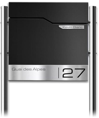 Metzler Cassetta Postale su Piedistallo Thobe Nero RAL 9005 – targhetta nominativa in acciaio inox V2A incisa – design moderno con vano portagiornali integrato – 37 × 37 × 10,5 cm
