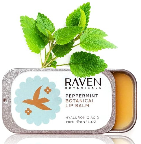 Raven Botanicals Natural Lip Balm Treatment, Hydration and Barrier Support, Organic Plant Extract Formula – Botanical Lip Balm 20ml (Peppermint)