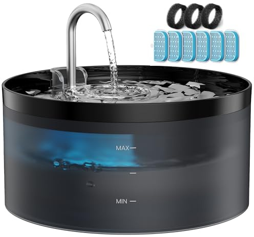 GIOTOHUN Fontaine à eau pour chat : fontaine pour chat, 3,2 l, pompe à eau super silencieuse, filtrage des poils, démontage facile, 6 filtres + 3 filtres en mousse