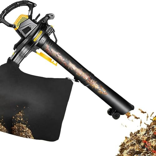 Soplador de hojas eléctrico potente, aspiradora y trituradora de jardín de 3800 W, sopladores de hojas multifunción de 6 velocidades variables con bolsa recolectora de hojas de 40 L para el cuidado