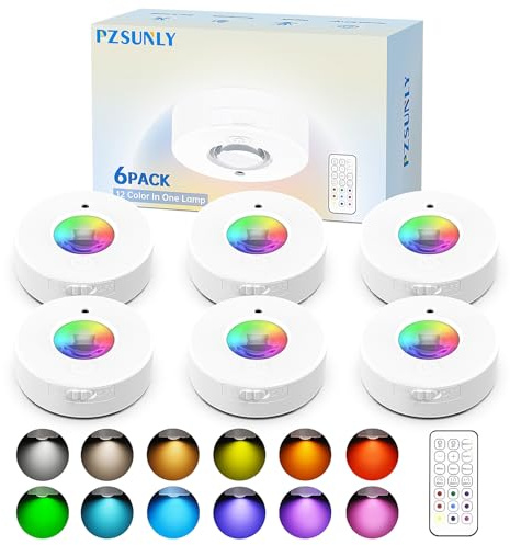 PZSUNLY Luce LED Sottopensile Senza Fili - 6 Pezzi con Telecomando, 3 Temperature Colore (3000K-6000K) e 9 Colori RGB, Ricaricabile USB 1200mAh, Illuminazione Magnetica per Cucina, Armadio