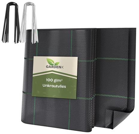 GARDENIX Ogräsduk med 50 ankare 20 m² (0,4 m x 50 m) – vattentät 100 g/m² – svart UV-resistent ogräsmaterial, ogrässkyddsfilm, marktyg, underjordsväv