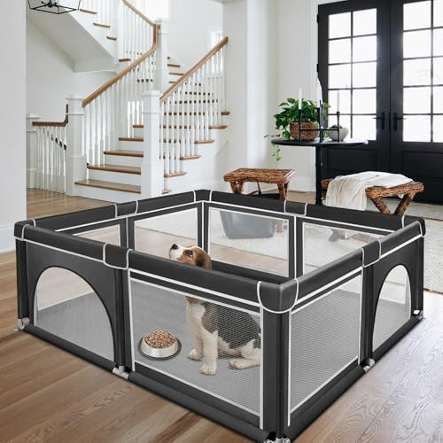 Parc à Chiots avec Porte, Parc pour Chiots Ou Petits Chiens, Clôture Solide en Tissu épais Et Filet en Nylon Haute Résistance, Lavable en Machine, Intérieur/extérieur-180 * 150 * 66cm - Noir