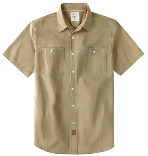 Dubinik® Camicia Uomo Maniche Corte in Chambray Cotone Leggero vestibilità Regular Due Tasche Stile Urban Casual Khaki L
