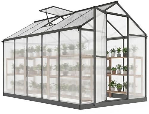 Outsunny Gewächshaus aus Aluminium und Polycarbonat, Gewächshaus mit verstellbaren Oberfenstern, Flügeltür, wetterfestem Außenunterstand für Pflanzen, transparent
