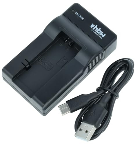 vhbw Cargador USB-C Compatible con Sony Cybershot DSC-F77 | DSC-FX77, DSC-P2, DSC-P12, DSC-P10 cámara videocámara/batería + cable USB-C + LED