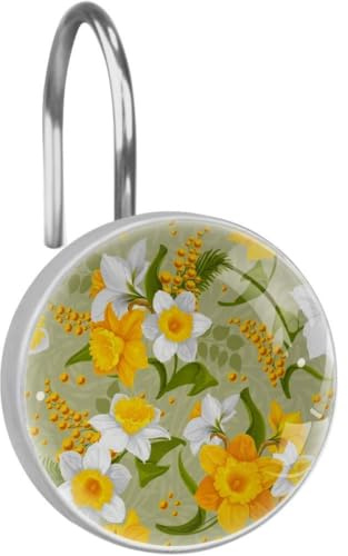 Eslifey - Ganchos para Cortina de Ducha, diseño de Hojas de Paraguas, 12 Unidades, Acero Inoxidable, Style07, 3.7x3.7cm