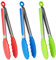 HINMAY Kitchen Silicone Tongs 9 Inch Stainless Steel Serving Food Tongs, Set of 3 (Red Blue Green)