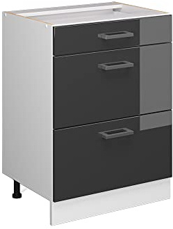 Vicco Meuble Cuisine R-Line, Anthracite Haute Brillance, 60cm avec tiroirs, sans PT, pour Une Combinaison Libre au Sein de systèmes de Cuisine modulaires
