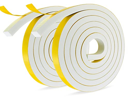 Junta de puerta de 2 rollos de 12 mm x 10 mm x 2 m (L) Junta aislante de espuma de goma para ventanas, puertas, espuma autoadhesiva anticolisión, aislamiento acústico
