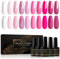 Shining She Vernis Semi Permanent, 10 Couleurs Rose Blanc Paillettes Série Vernis à Ongles Gel Soak Off UV/LED Semi-permanent Manucure Kit Pour Salon De Manucure DIY Home, 8ml