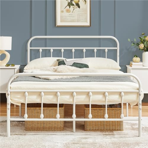 Yaheetech Cama Doble de Metal Marco Metal Cama Blanca Sencilla Cama Hierro Estructura de Cama para Colchón 140X200cm