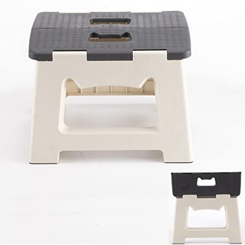 Taburete Plegable de Plástico - 9 Pulgadas de Altura, Soporta 330 Libras - Ligero para Niños, Cocina, Baño y Sala de Estar, Paquete de 1 (Negro)