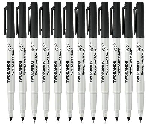 TWOHANDS Permanent Marker Set, 12 Stück Permanentstift Schwarz mit Ultrafeine Spitze, Wasserfest Filzstifte für Markierungen in Engsten Räumen, 21618