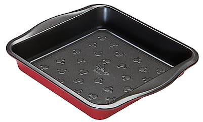 Prestige New Disney Bake with Mickey Mouse Square Cake Tins for Baking - Non Stick 9 Inch Cake Tin, Carbon Steel Bakeware, Red & Black