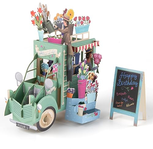 AIYONG Pop-Up Blumenkarte - 3D Hochzeitskarte mit Auto, 3D Grußkarte zum Geburtstag, Geldgeschenk für Flitterwochen von Brautpaar, Blumenwagen Geburtstagskarte, Weihnachtskarte