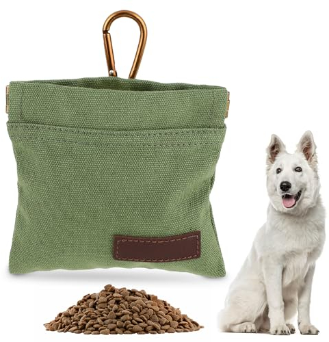 Jeffdad Leckerlibeutel für Hunde, Freihändige Futterbeutel Hundetraining mit Karabiner Freihändige Hundeleckerlitasche mit Automatischem Verschluss Welpen Leckerlitasche für Hundetraining(Grün)