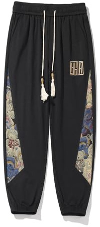gmoyd Mens Patchwork Sweatpants Workout Joggers Loose Athletic Pants Drawstring, 24hk24016black, X-Large