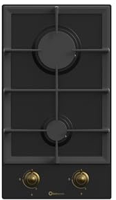 SOLTHERMIC BL152 PLACA GAS NEGRA RUSTICA CON MANDOS DORADOS/ANCHO 30 CM / 2 FUEGOS CON ENCENDIDO AUTOMATICO/PARRILLA HIERRO FUNDIDO