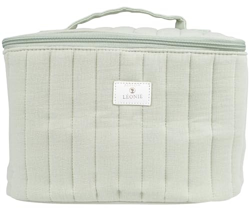 French Tendance - Vanity de Voyage Femme - Nécessaire de Toilette et Maquillage - Tissu Gaze de Coton - Coloris Vert - Dimensions 26 x 20 x 18 cm
