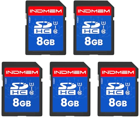 INDMEM SD Card 8GB 5 Packs, SD Memory Card 8GB UHS-I SDHC U1 Class 10, High Speed Card for Digital Camera, Computer, Trail Camera