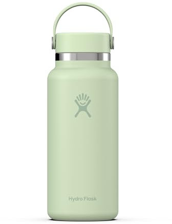 HYDRO FLASK - Wide Mouth Trinkflasche 946ml (32 oz) - Isolierte Wasserflasche aus Edelstahl - Sportflasche mit auslaufsicherem Flex Cap-Deckel & Gurt - Thermoflasche Spülmaschinenfest - Aloe