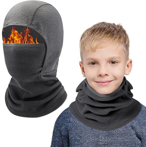 AYPOW Pasamontañas Térmico Niños 4-13 Años, Invierno Multifunción Prueba de Viento Forro Polar Cálido Máscara de Esquí de Ciclismo Sombreros Gorro con Calentador de Cuello, Mascarilla para Niños Niñas