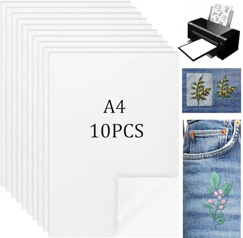 Acidea 10PCS Water Soluble Embroidery Paper, A4 Dissolvable Embroidery Stabilizer, Printable Embroidery Transfer Paper, Stick and Stitch Embroidery Paper Wash Away