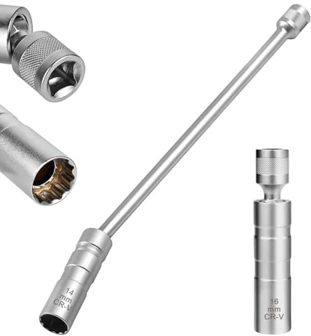 Sporgo 2 chiavi per candele: spina per candela di accensione, 14 mm, 16 mm, magnetico, universale, flessibile, per la rimozione con manico lungo