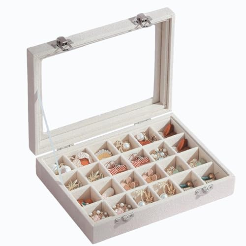 PureBliss 24 Grids Earring Storage Organiser,Velvet Jewellery Box,Jewellery Storage Box for Earring Rings Pendants Beads,24 Grid Velvet Jewelry Tray,1PCS Beige