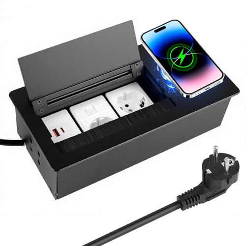 InstalacióN Empotrada Salida De Piso, Juego De Enchufes De Suelo De PD20 W, Enchufe Empotrado, carga rápida con 1 USB A + 1 USB C, carga inalámbrica de 15 W, enchufe empotrable de mesa retráctil