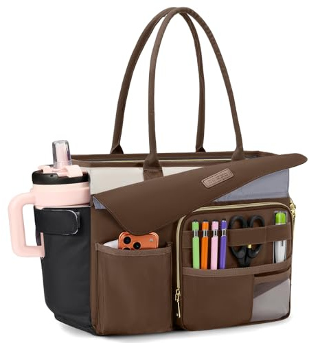 RAINSMORE Teacher Tote Bag for Women with Lunch Compartment Large 15.6 Inch Laptop Bag Nurse Bag with Insulated Section Water-Resistant Work Handbag for Office, College, Travel